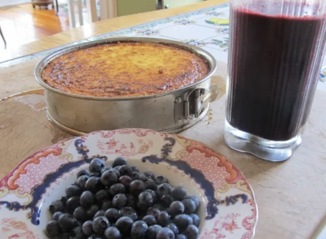 amaretto blueberry ricotta cheesecake and blueberry sorbet ready to be frozen