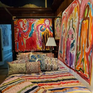 Lounge with paintings around it