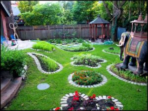 Vivians paisley textile backyard garden in Toronto