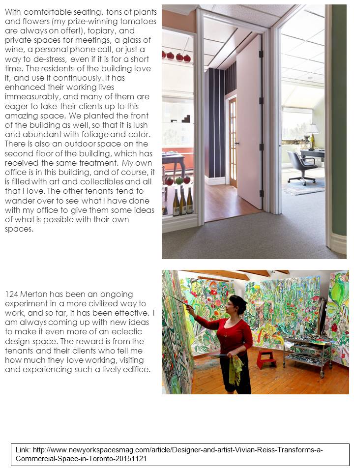 Spread of interior and a woman painting