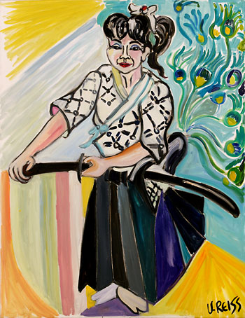 The painting of a woman pulling out a sword