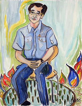 Painting of man with blue shirt