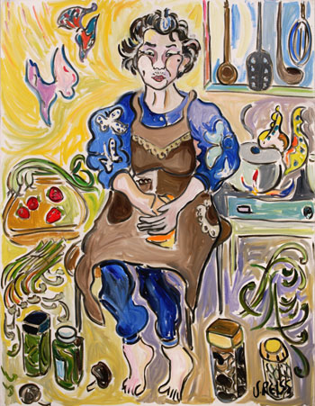 A mature woman sitting 